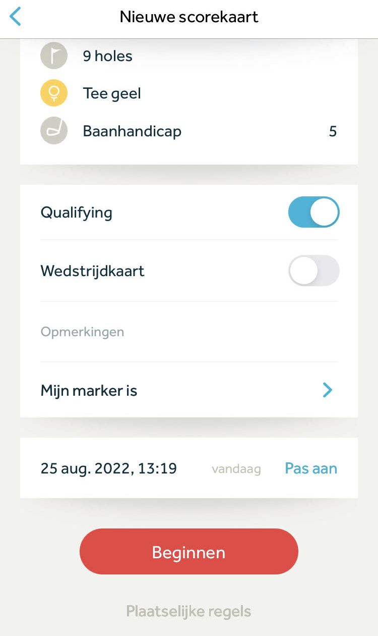 plaatselijke regels in de app golf.nl
