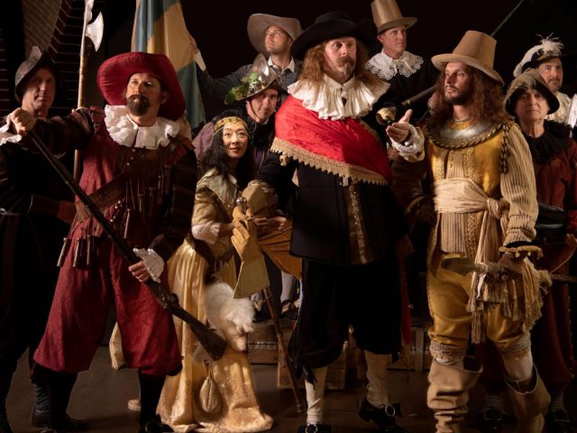 Tableau vivant van Nachtwacht in de hal van Golfbaan Bleijenbeek te Afferden