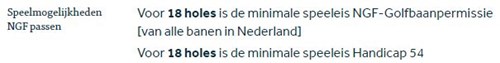 golfbaan handicap eisen