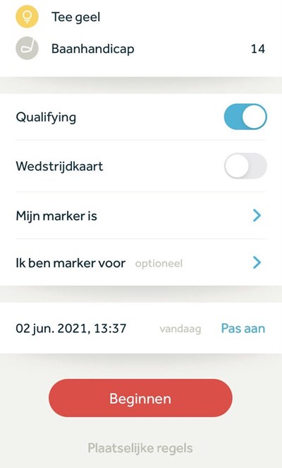 plaatselijke regels in app van golf.nl