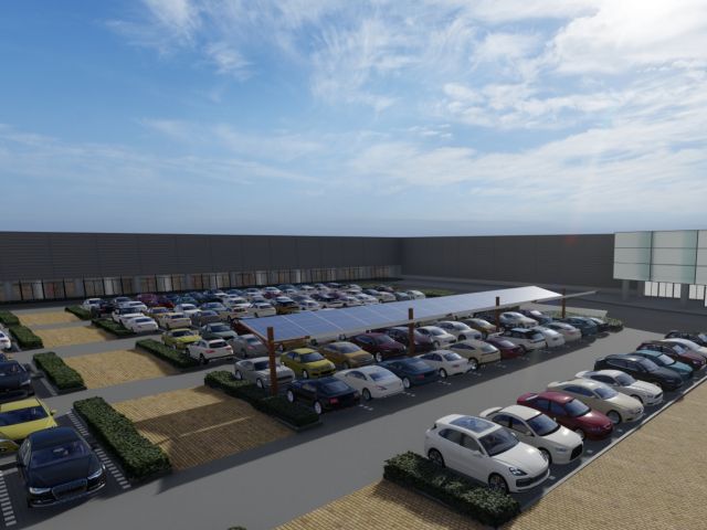 Zonnepanelen op overkapping parkeerplaats golfbaan