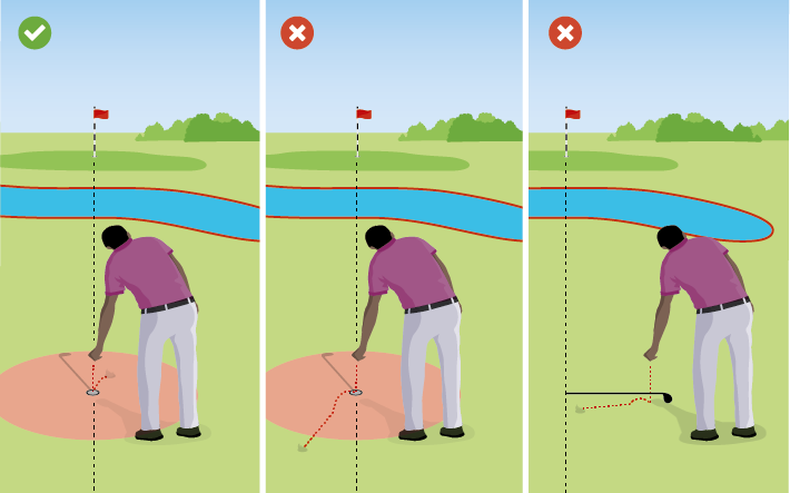 golf regels lijn naar achteren en droppen