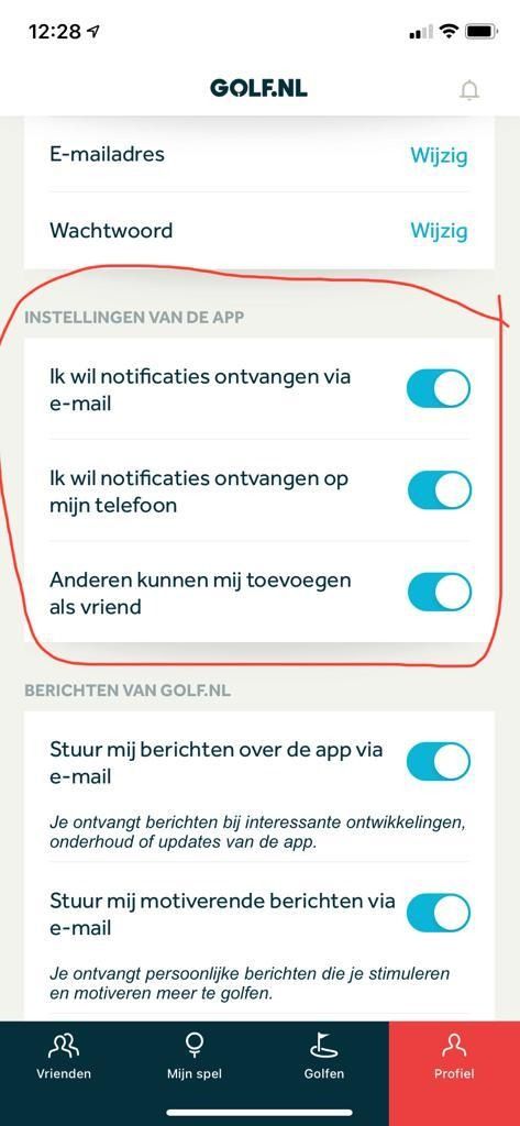 app GOLF.NL notficaties instellen marker
